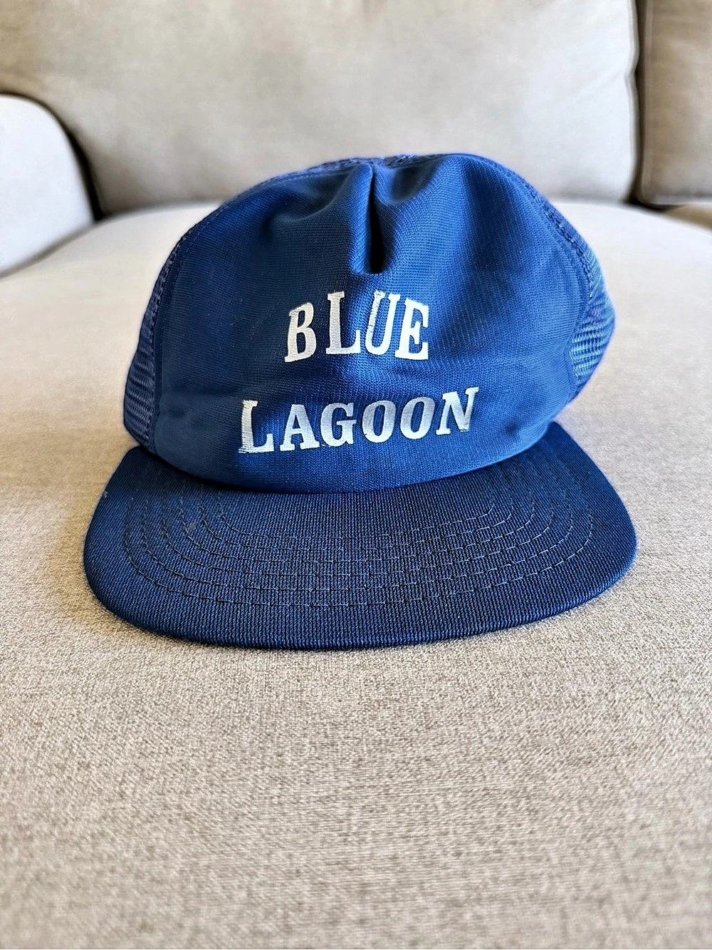 Vintage 80s New Era Pro Design Blue Trucker Hat Size Medium